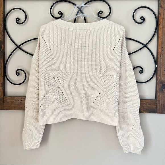 Ivy & Main Button Front Pointelle Cream Crop Long Sleeve Cardigan - Picture 5 of 15
